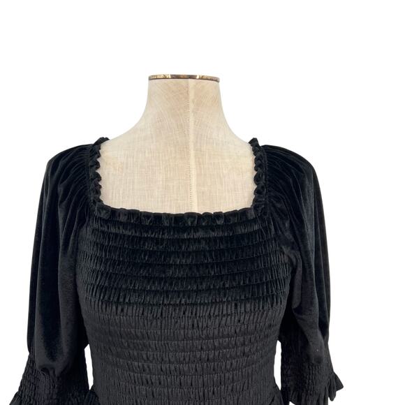 Baltic Born Bliss Smocked Velvet Dress Mini Tiered Black Size Medium - Picture 5 of 11